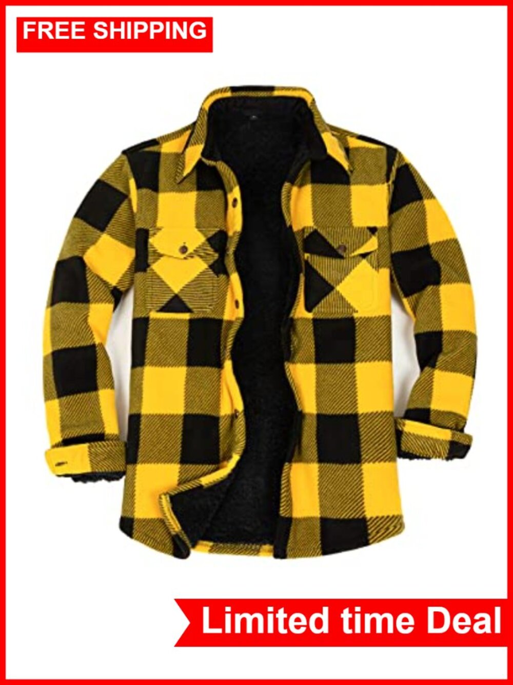 Men's Sherpa Lined Plaid Fleece Shirt Jacket Button Front Warm Shacket